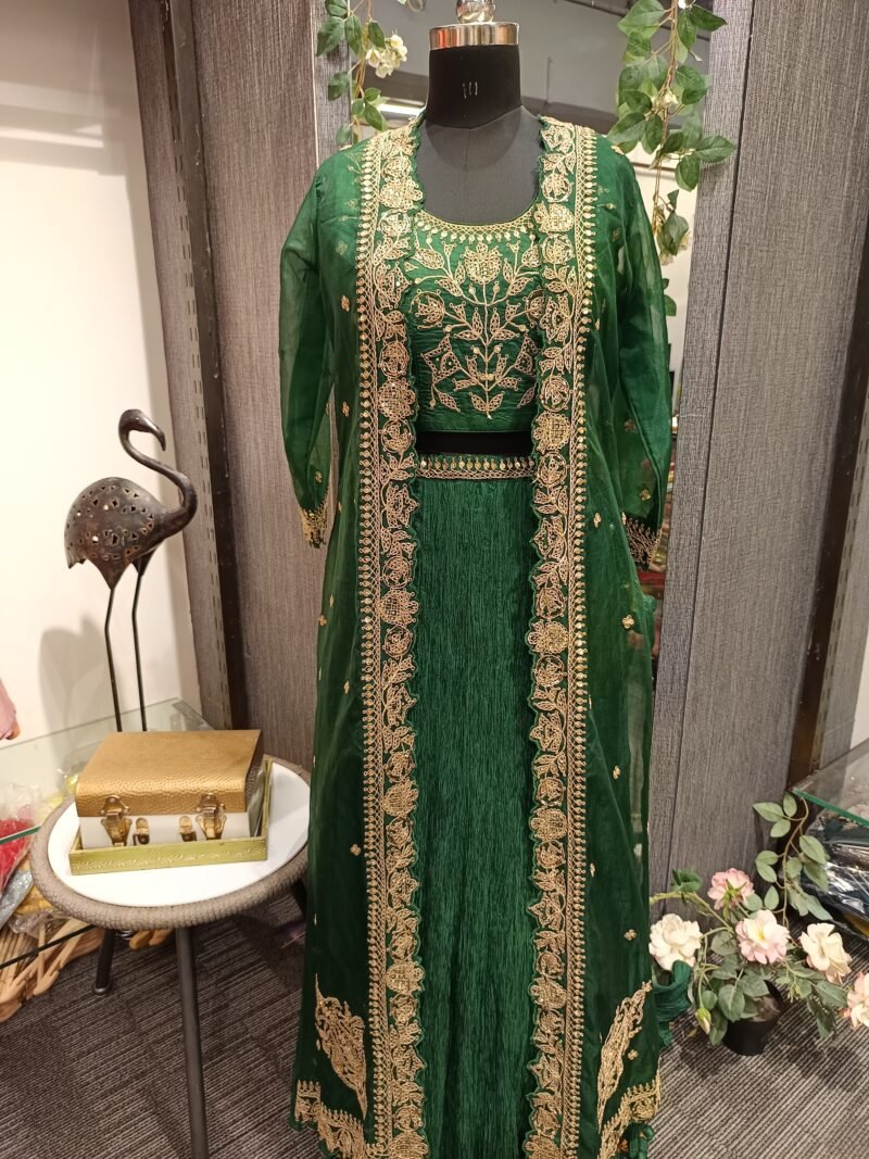 Long Jacket with Crushed Lehenga
