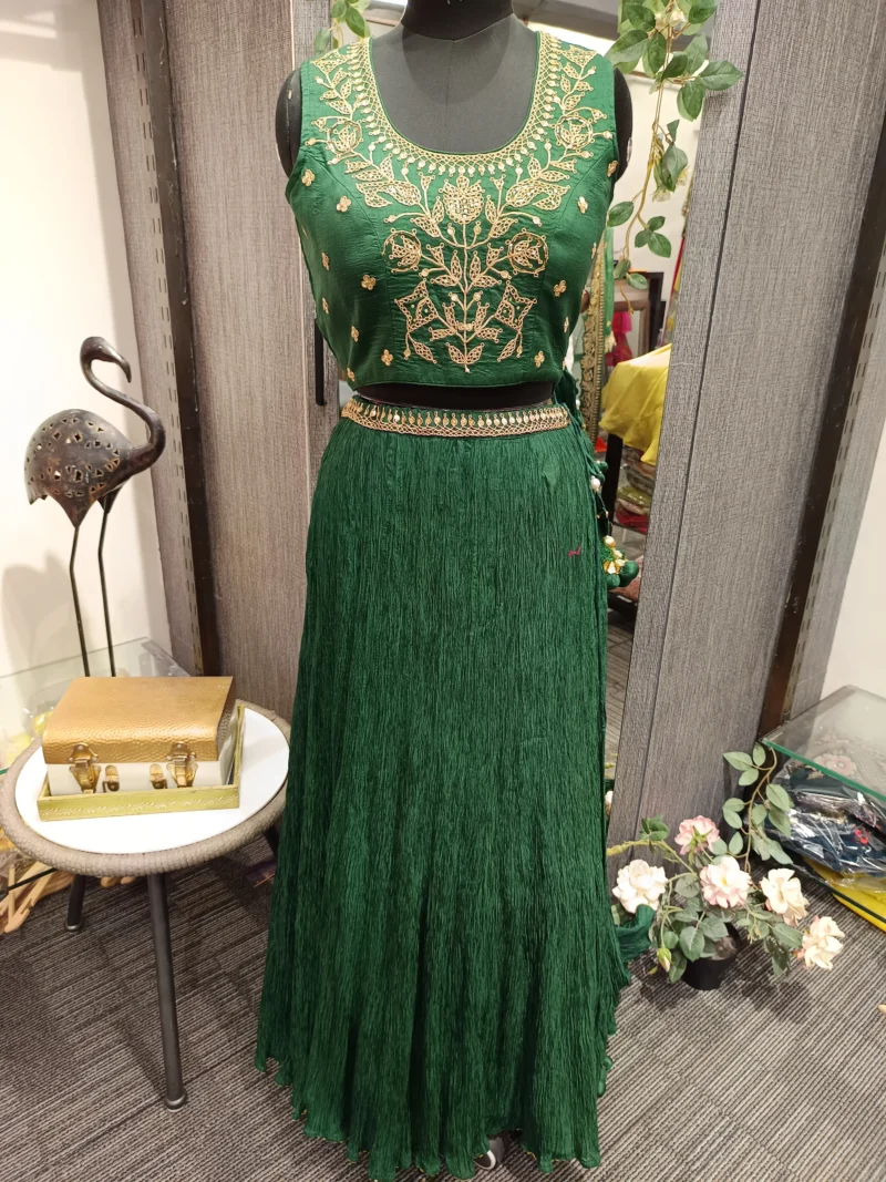 Long Jacket with Crushed Lehenga - Image 3